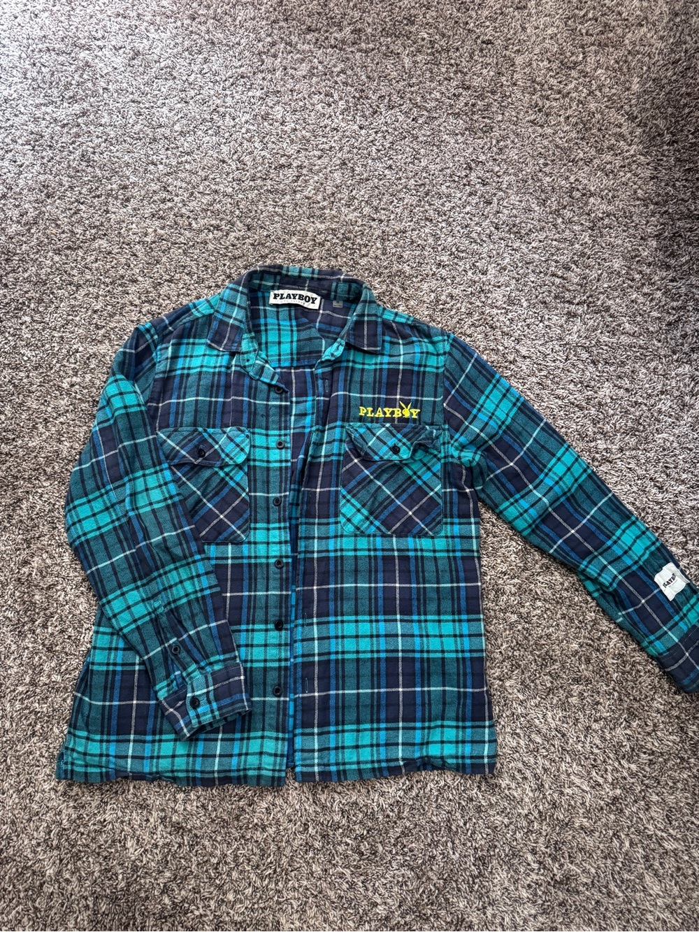 PLAYBOY Teal & Navy Plaid Flannel Shirt